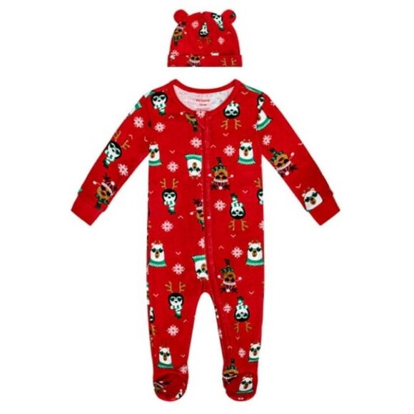 NEW Nordstrom One Piece Christmas Sleep Set Matching Hat Size 3M Baby Petite Lem - Picture 1 of 12